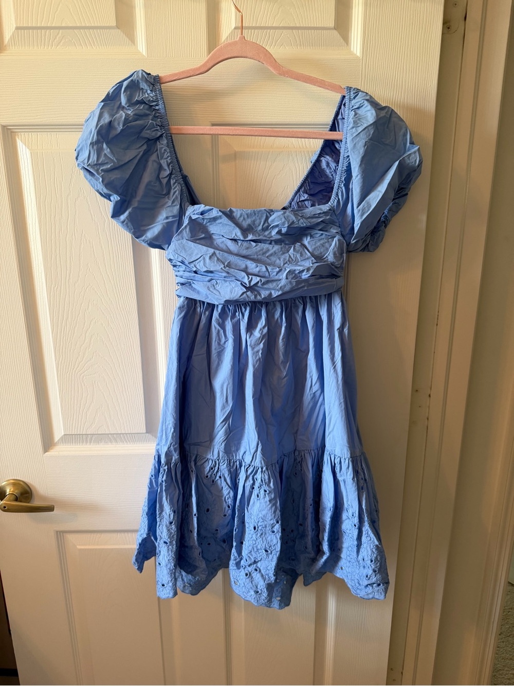 En Saison Sky Blue Puff-Sleeve Mini Dress
